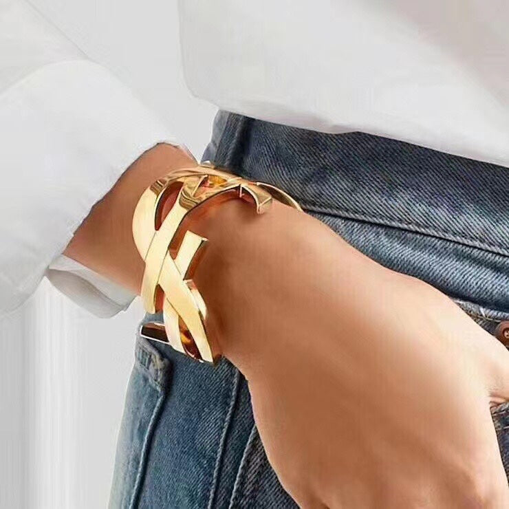 YSL Monogram Cuff 18K Gold Bracelet