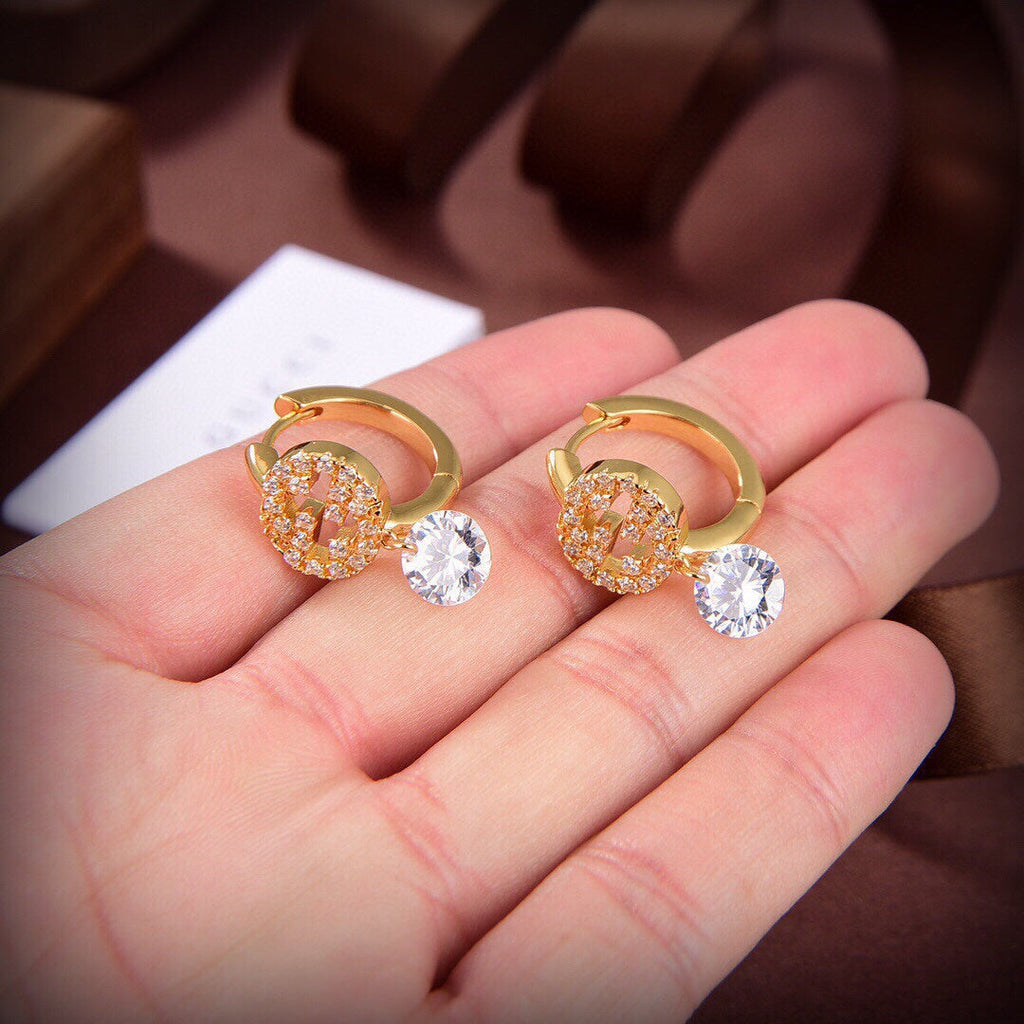 Gucci Double Interlocking Gucci Diamond 18K Gold Earrings