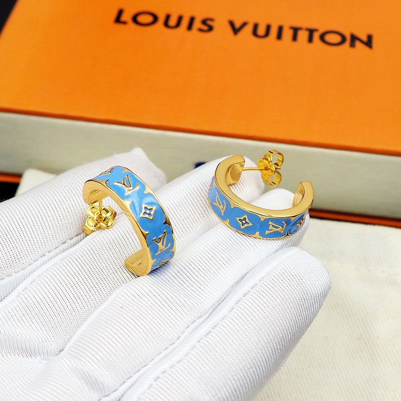 Louis Vuitton Nanogram Enamel 18K Gold Earrings