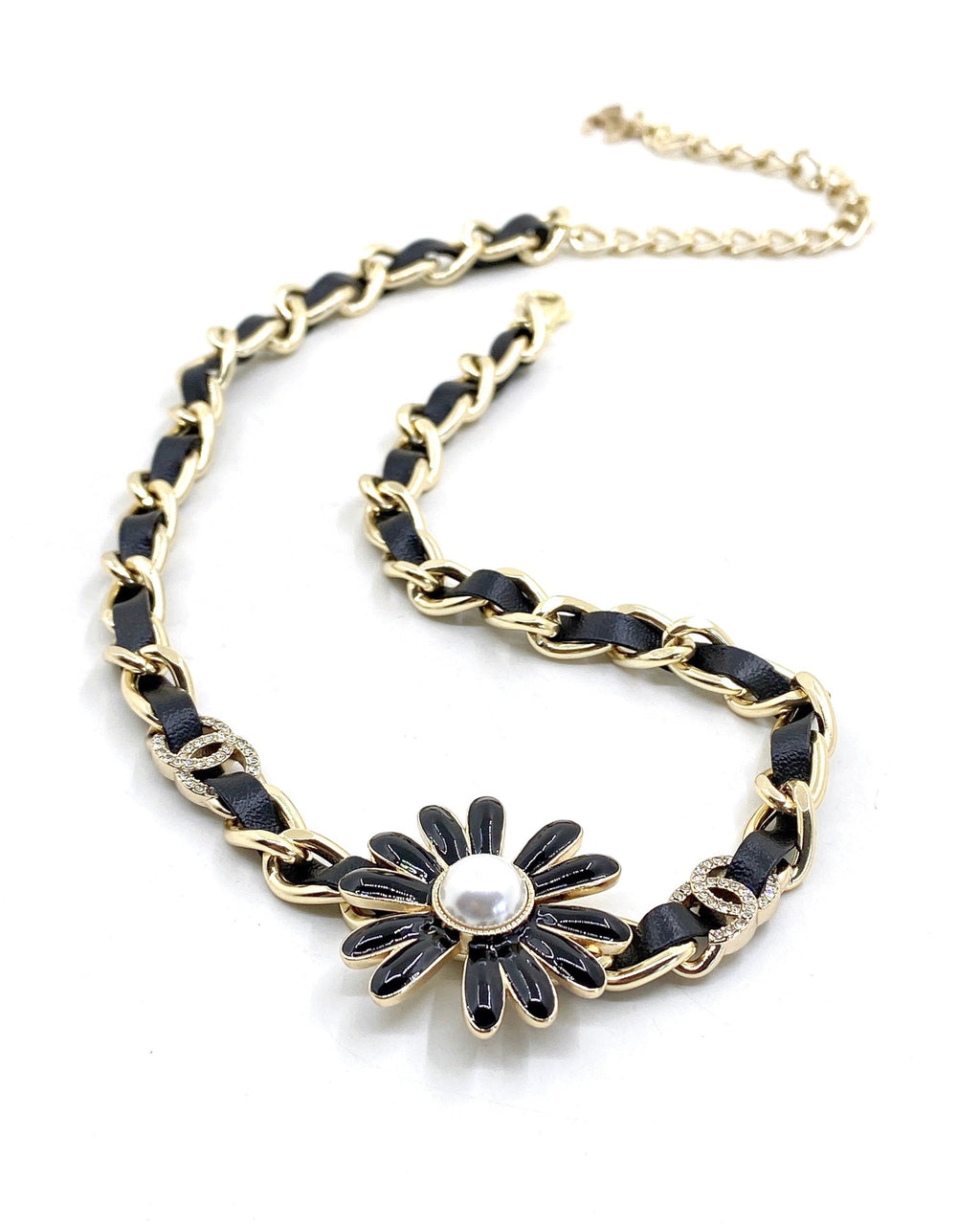 Chanel Flower Leather Choker 18K Gold Necklace