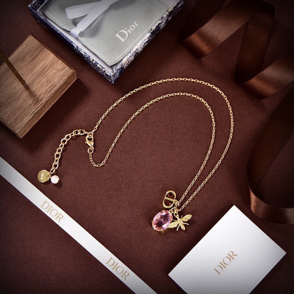 Dior Petit Pink Crystal 18K Gold Necklace