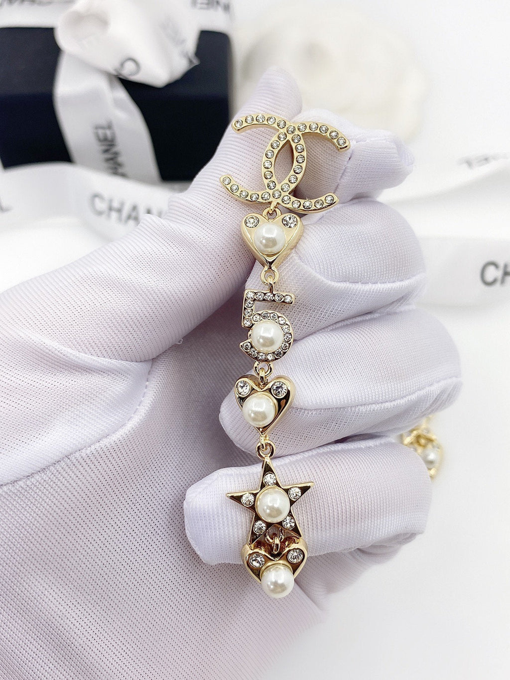 Chanel Pearl Heart 18K Gold Earrings