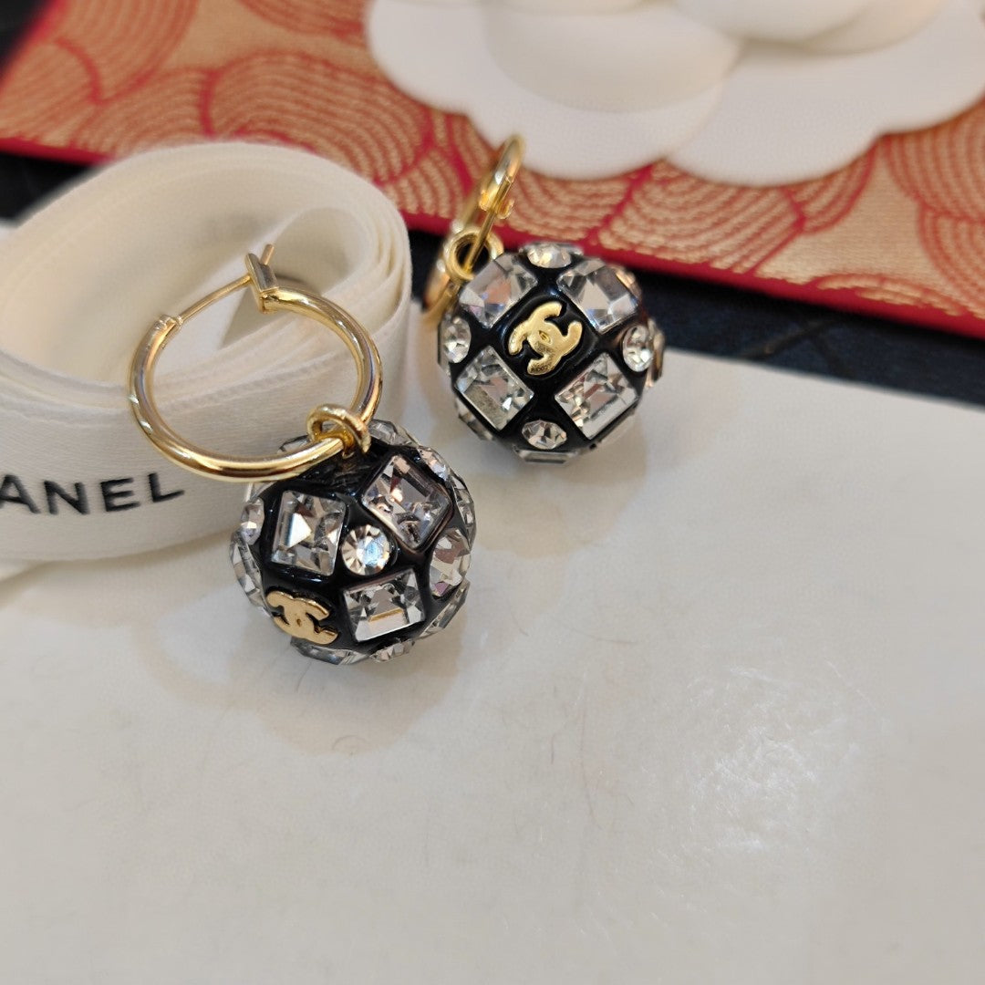 Chanel Round Crystals 18K Gold Earrings