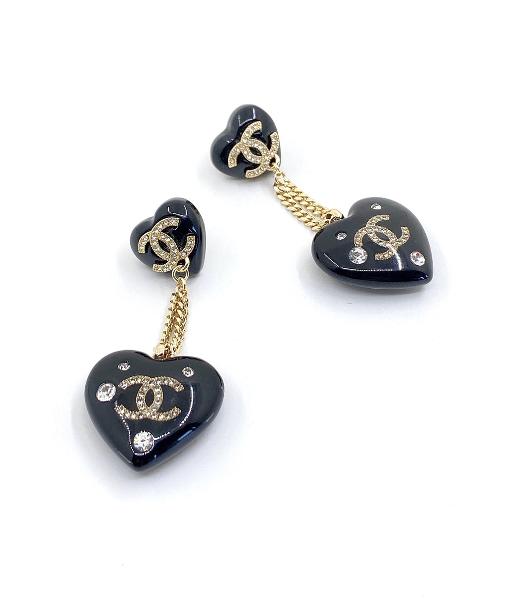 Chanel Heart Pendant 18K Gold Earrings