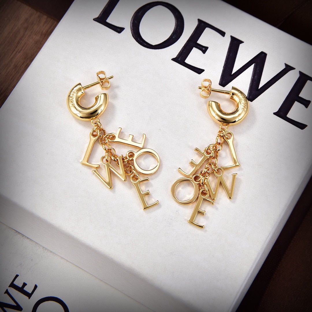LOEWE Anagram Script 18K Gold Earrings