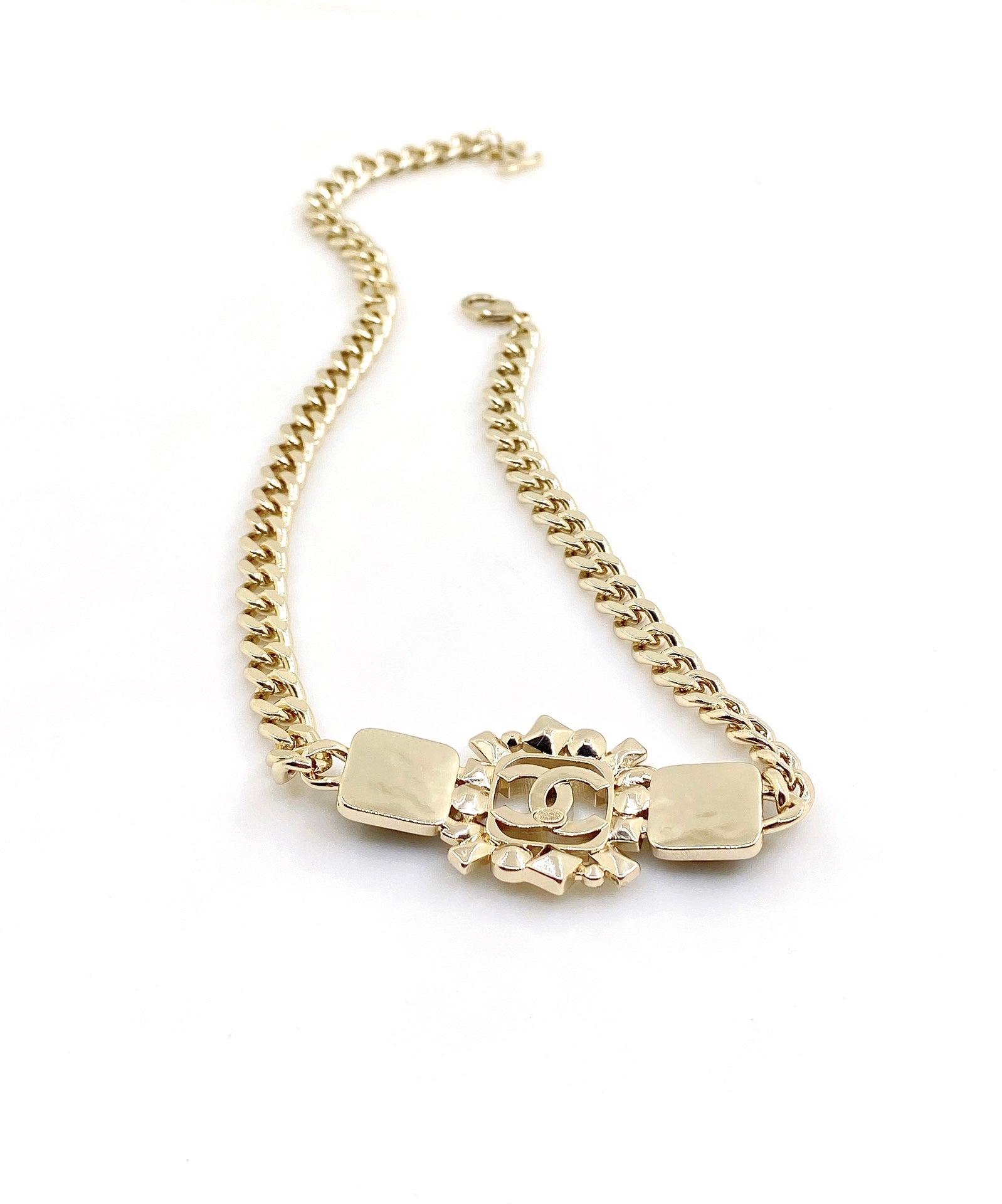 Chanel Black Crystals Chain 18K Gold Necklace