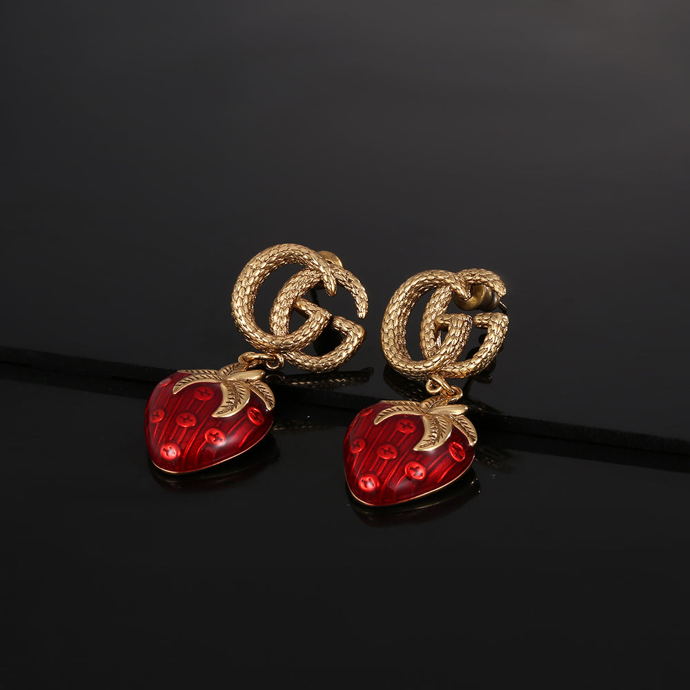 Gucci Double Strawberry 18K Gold Earrings