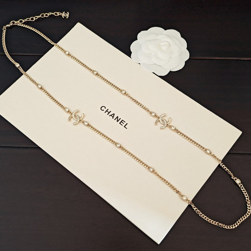 Chanel Crystal Long 18K Gold Necklace