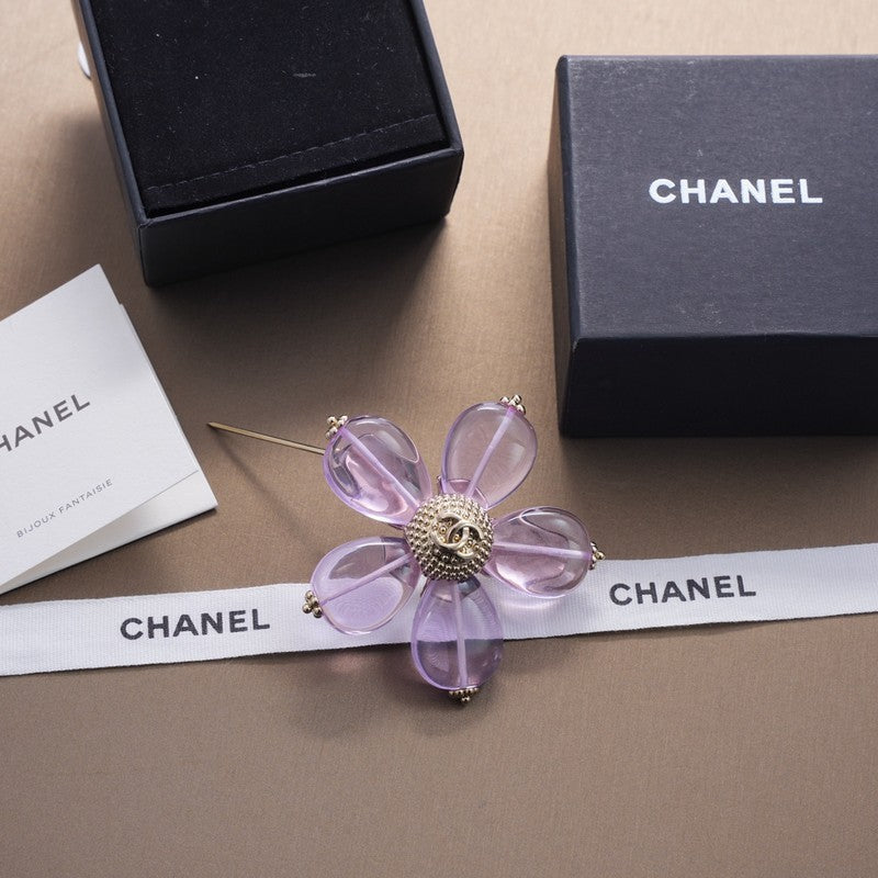 Chanel Pink & Purple 18K Gold Brooch