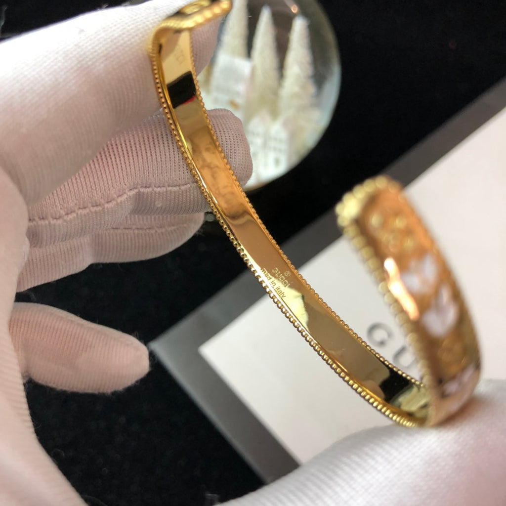 Gucci Double Icon Blossom Enamel Bangle 18K Gold Bracelet