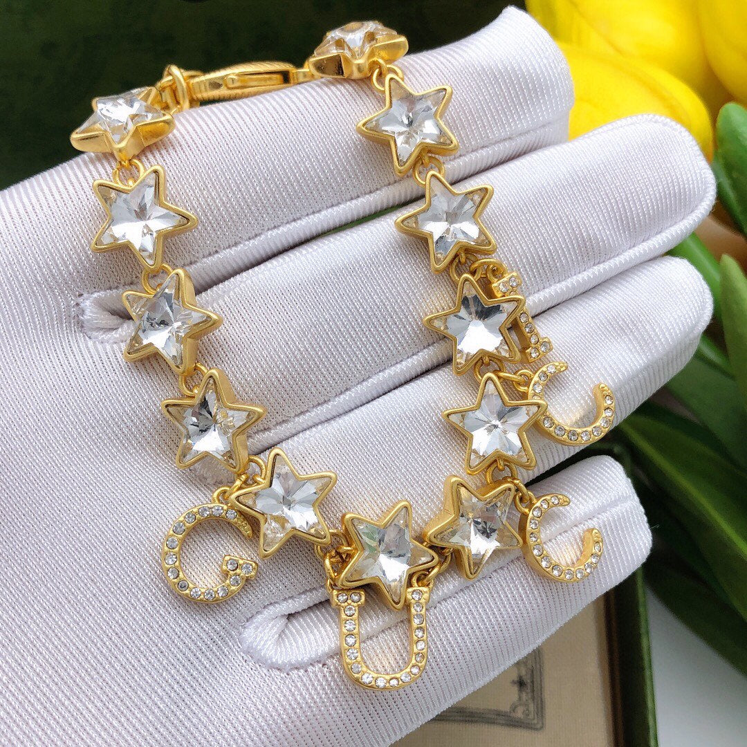 Gucci Double Script Crystals 18K Gold Bracelet