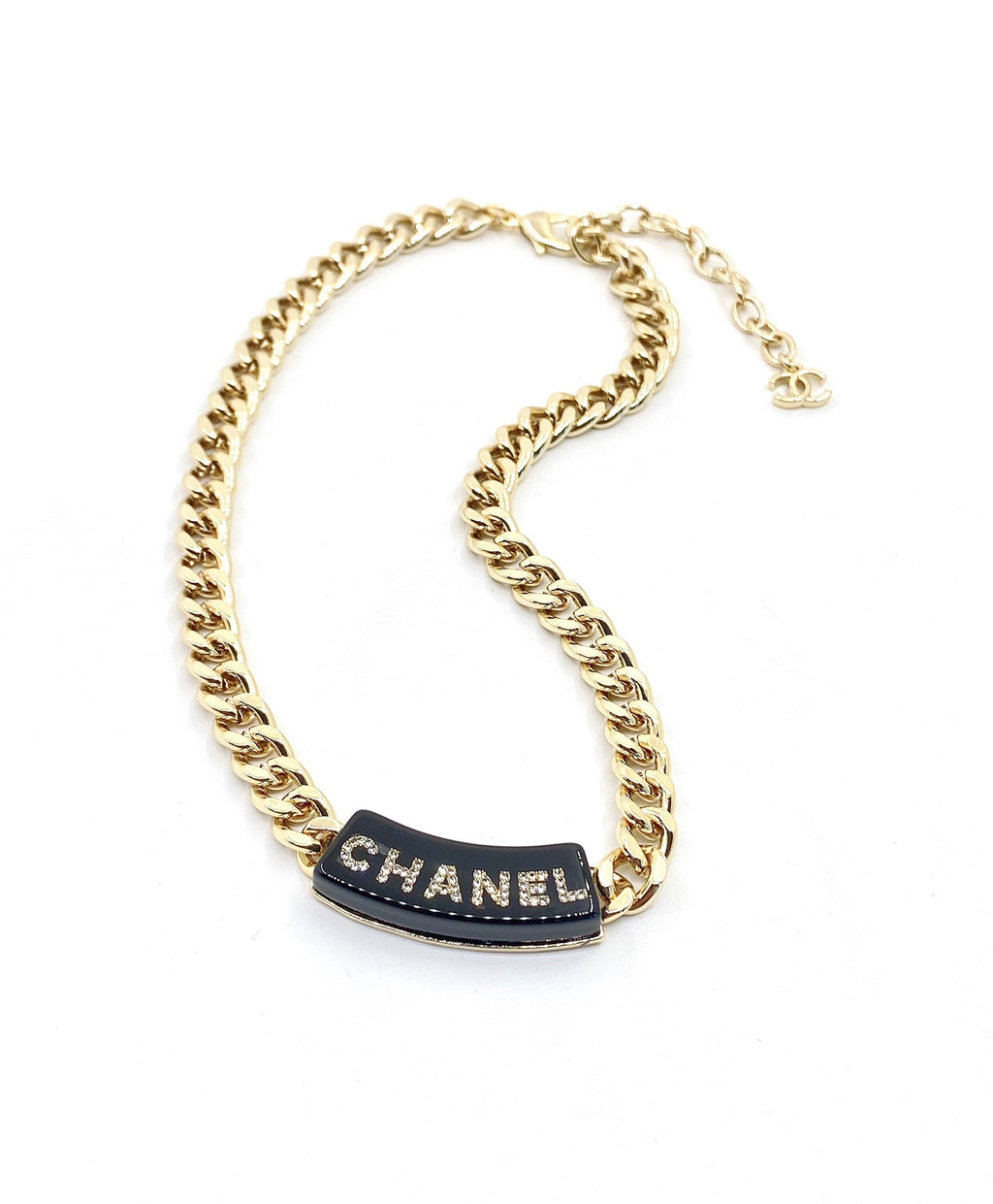 Chanel Black Logo Chain 18K Gold Necklace