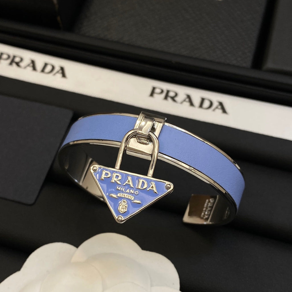 Prada Triangle Charm Cuff 18K Gold Bracelet