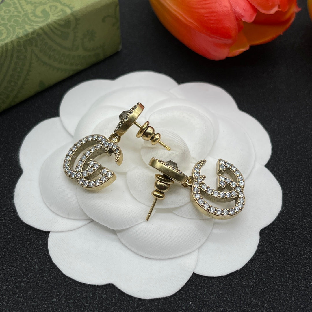 Gucci Double Crystals 18K Gold Earrings