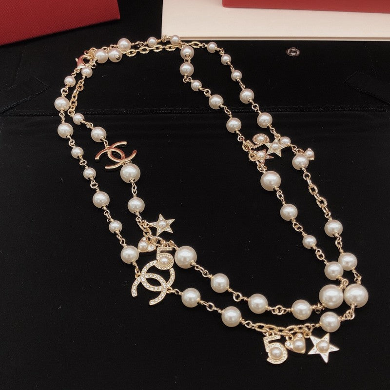 Chanel No.5 Star Long Pearl 18K Gold Necklace