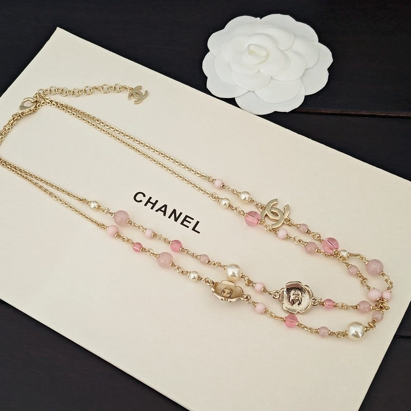 Chanel Pink Pearl Long 18K Gold Necklace
