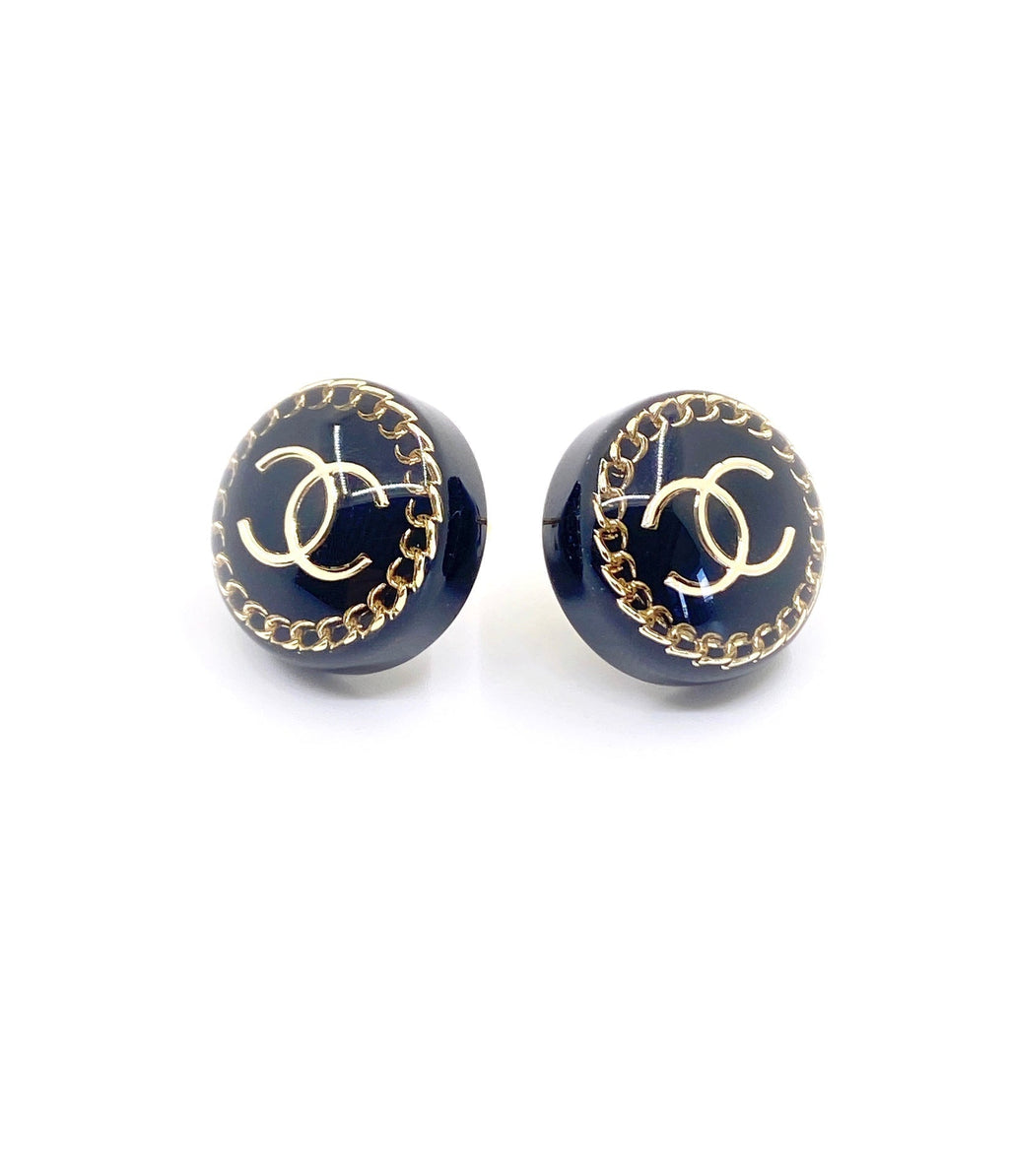 Chanel Circle Resin 18K Gold Earrings