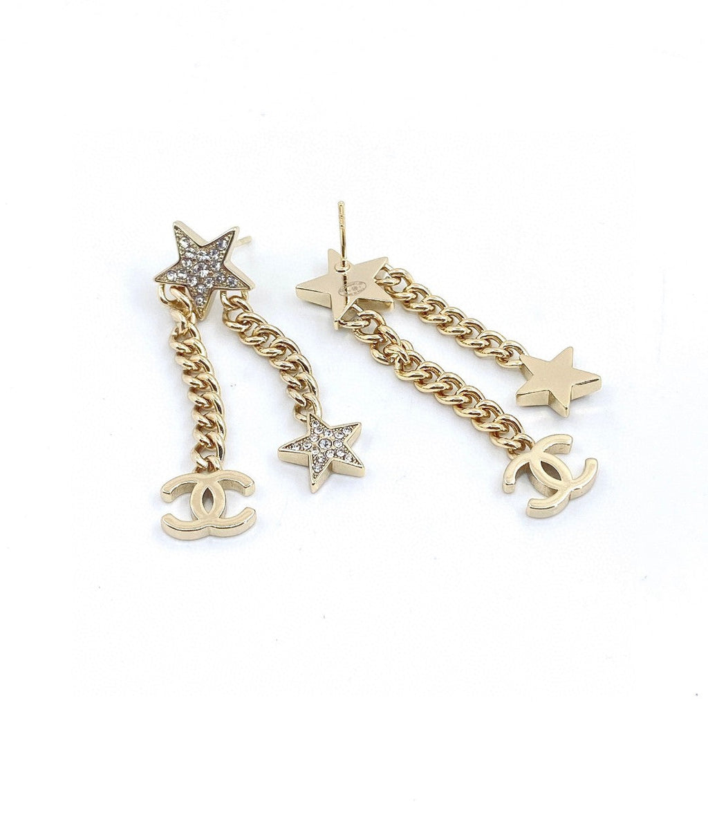 Chanel Star Diamonds Long 18K Gold Earrings