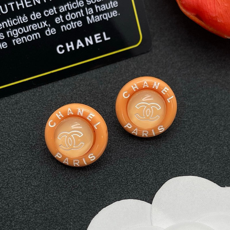Chanel Orange Round 18K Gold Earrings