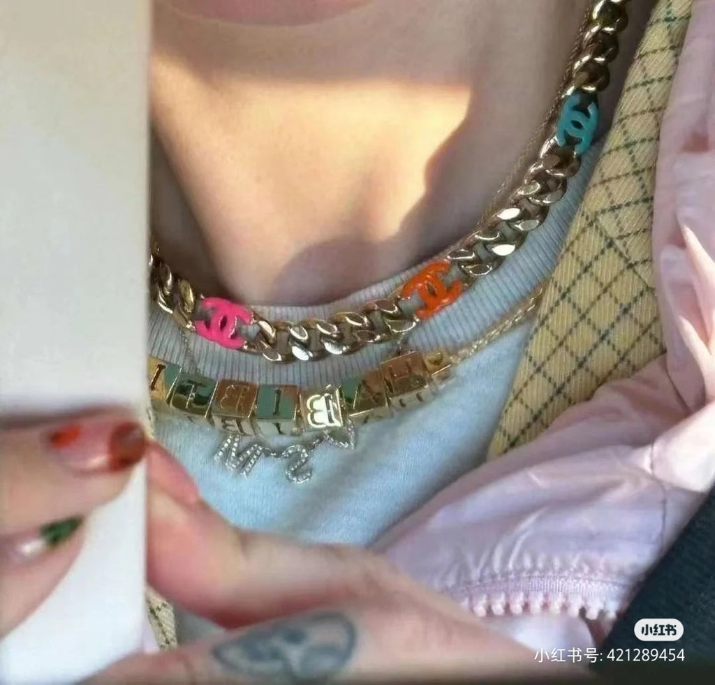 Chanel Color Logo Chain 18K Gold Necklace