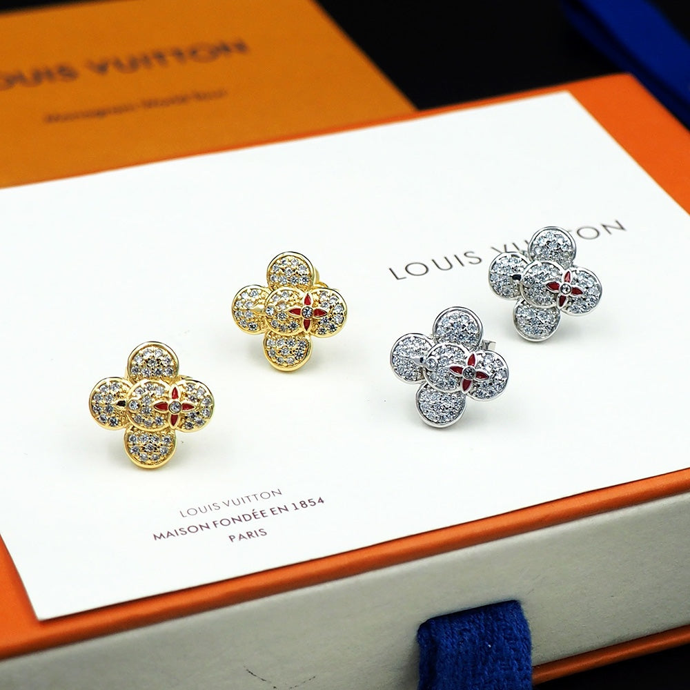 Louis Vuitton Vivienne Diamond 18K Gold Earrings