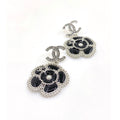 Chanel Black Pearl Camellia 18K Gold Earrings