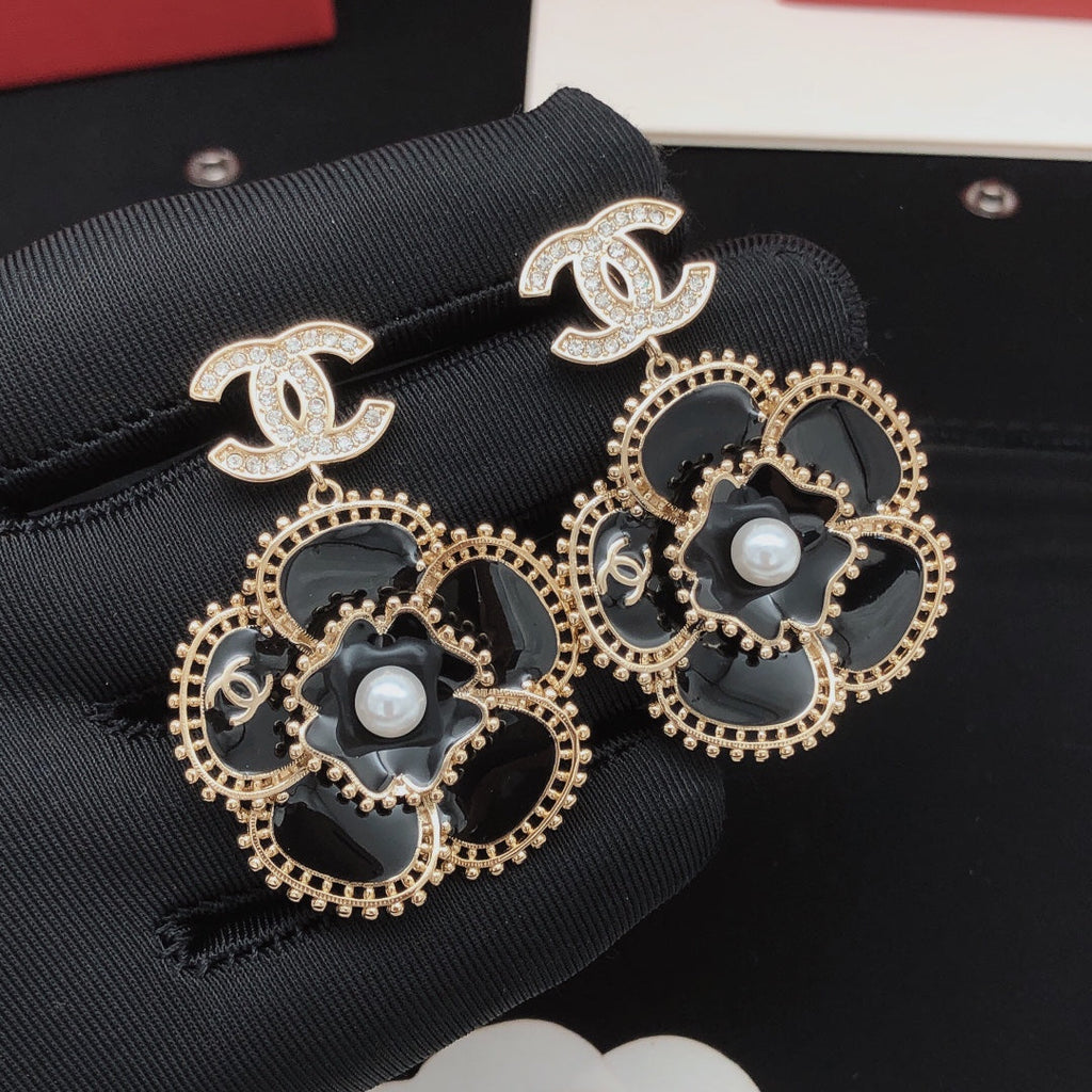 Chanel Camellia Diamond 18K Gold Earrings