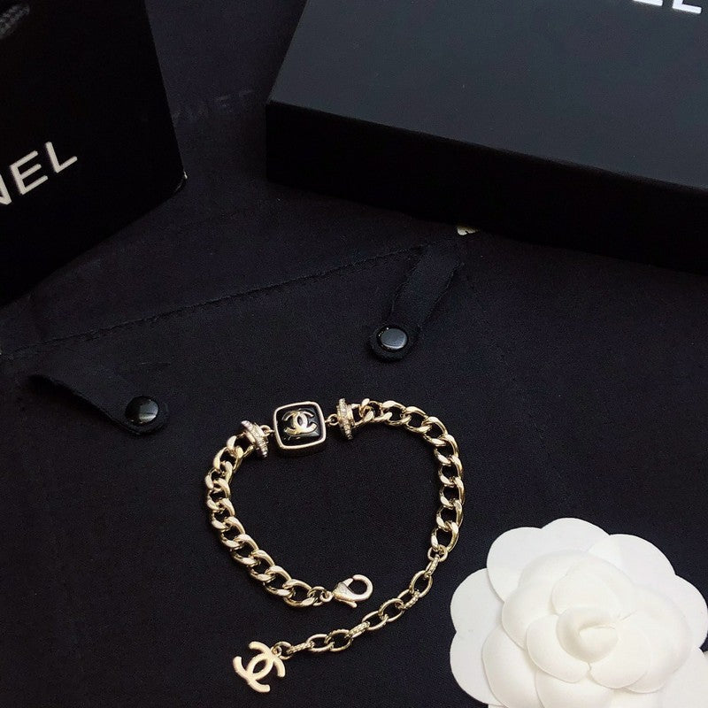 Chanel Black Logo Gold Chain 18K Gold Necklace