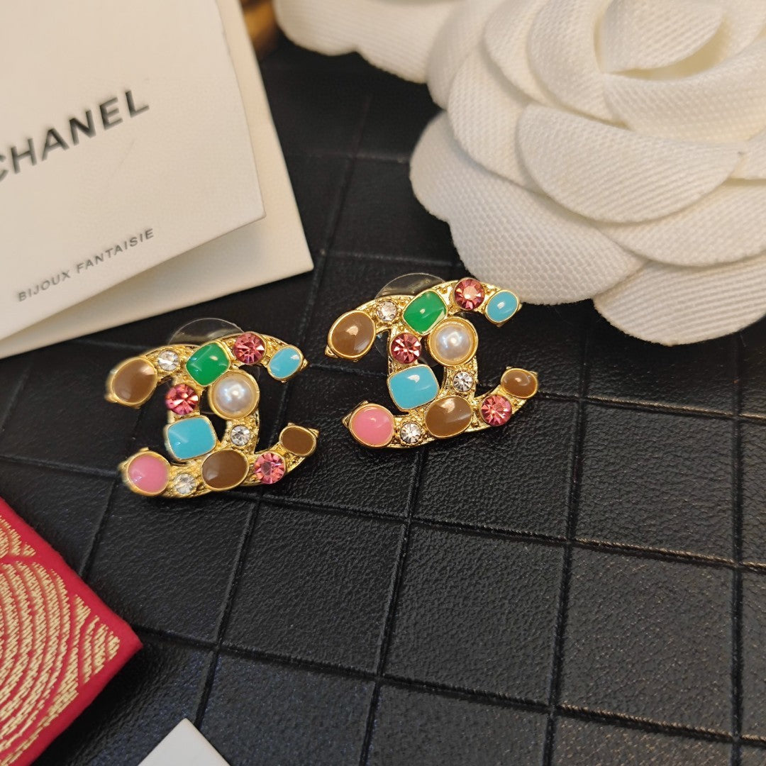 Chanel Multi-Color Crystals 18K Gold Earrings