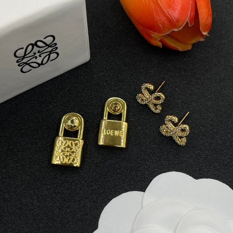 LOEWE Anagram Diamond 18K Gold Earrings
