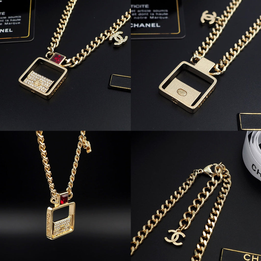 Chanel Red Bag Pendant 18K Gold Necklace