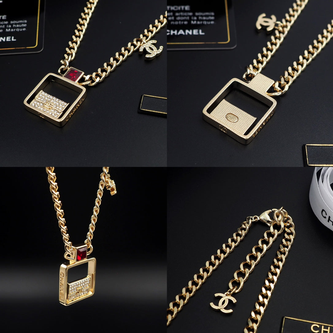 Chanel Red Bag Pendant 18K Gold Necklace