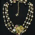 Chanel Color Crystal Pearl Chain 18K Gold Necklace