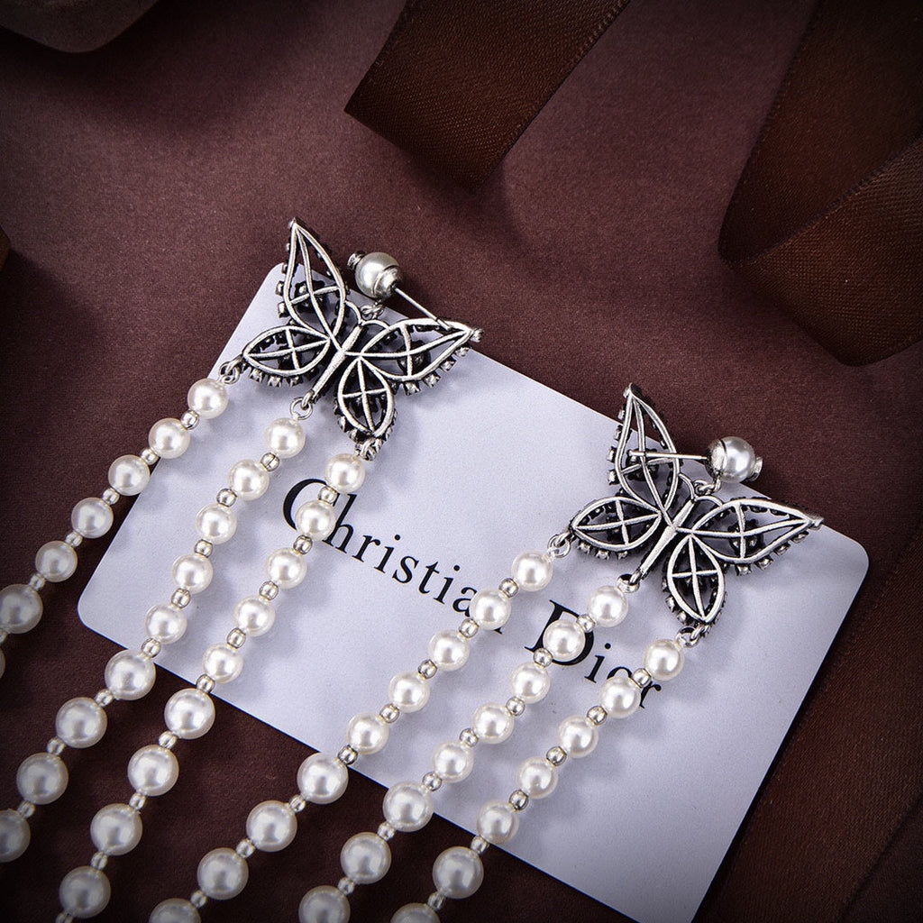 Dior Pearls Tassel Long 18K Gold Earrings