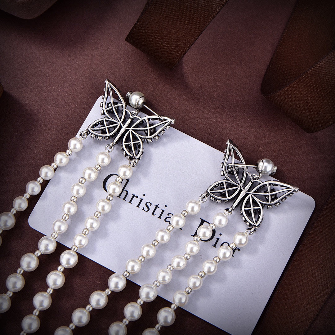Dior Pearls Tassel Long 18K Gold Earrings
