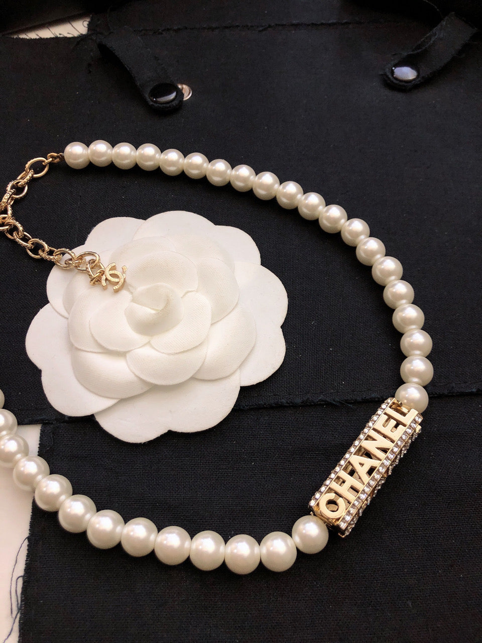 Chanel Script Pearls Chain 18K Gold Necklace