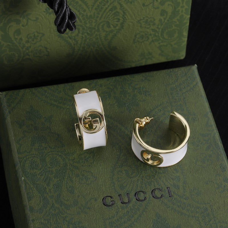 Gucci Double Color Enamel 18K Gold Earrings