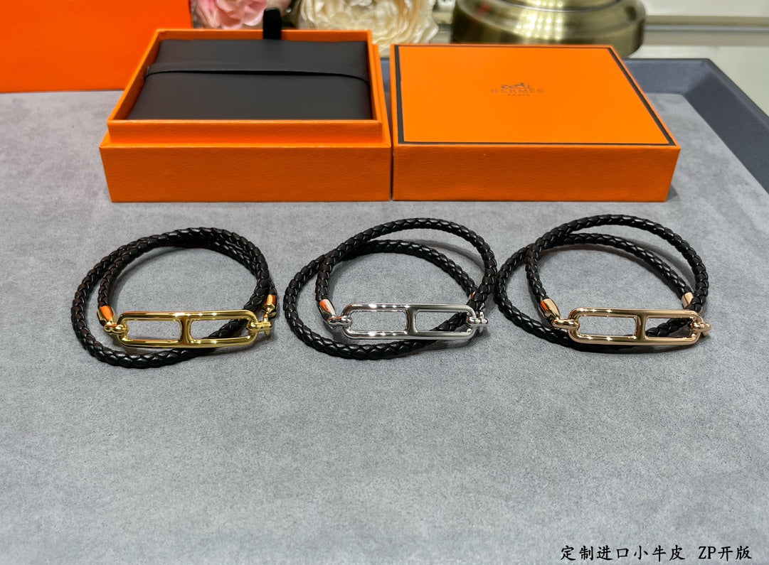 Hermes Roulis Double Tour Black 18K Gold Bracelet