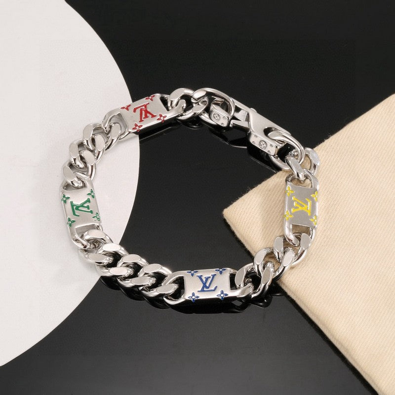 Louis Vuitton Monogram Color Logo Chain 18K Gold Bracelet