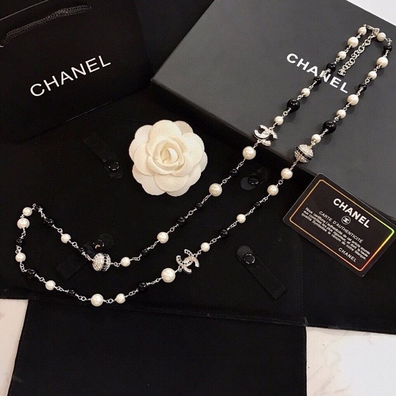 Chanel Long Black Pearl 18K Gold Necklace