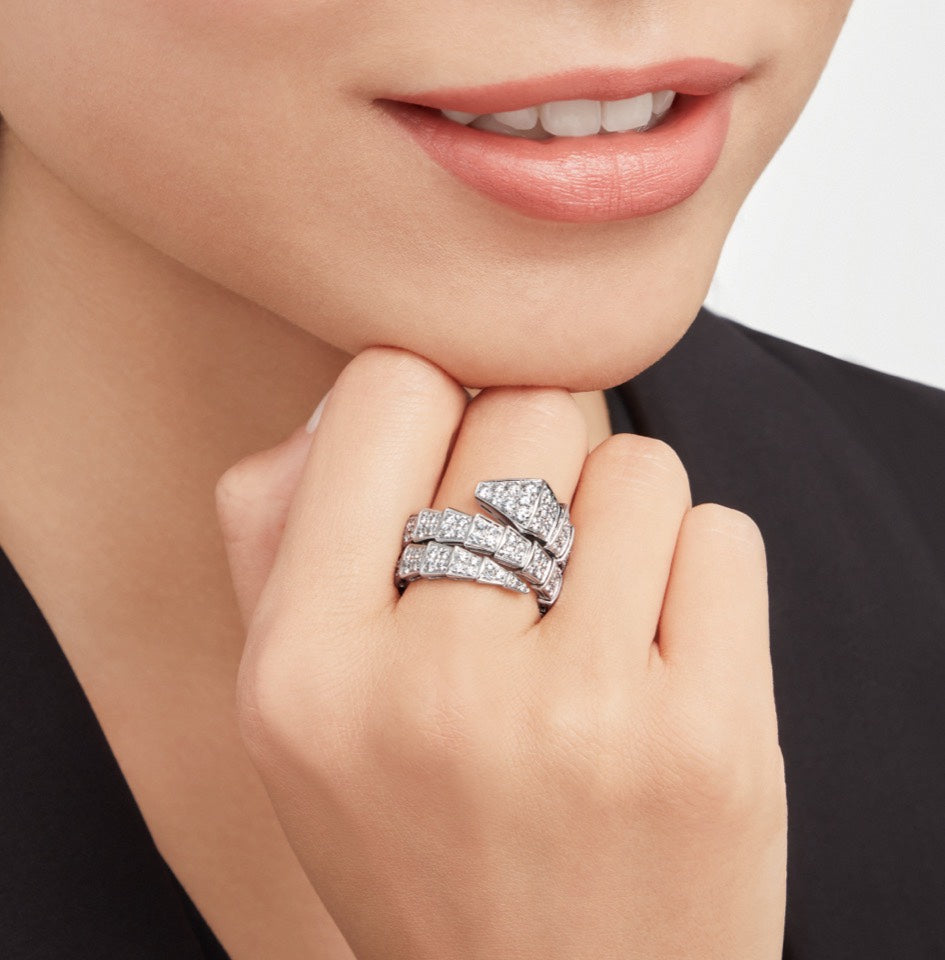 Bvlgari Serpenti Viper Full Pave Diamond 18K Gold Ring