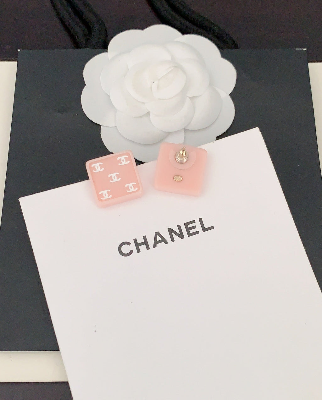 Chanel Pink Resin 18K Gold Earrings