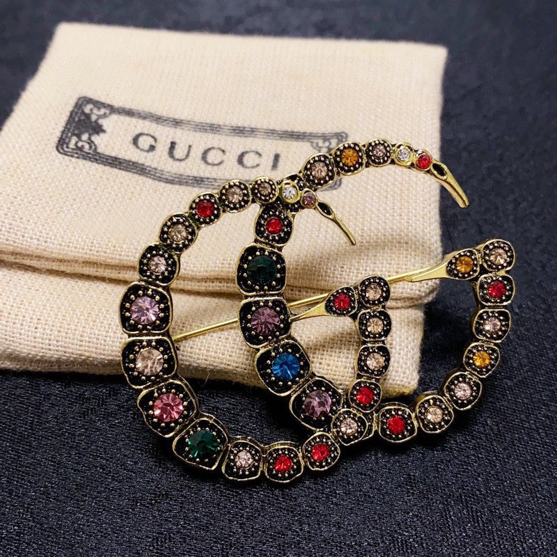 Gucci Double Color Crystal 18K Gold Brooch