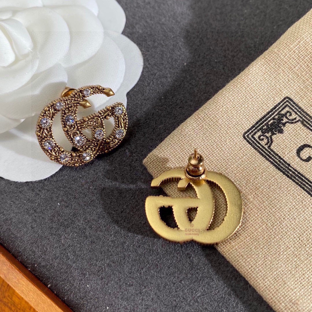 Gucci Double Crystals 18K Gold Earrings