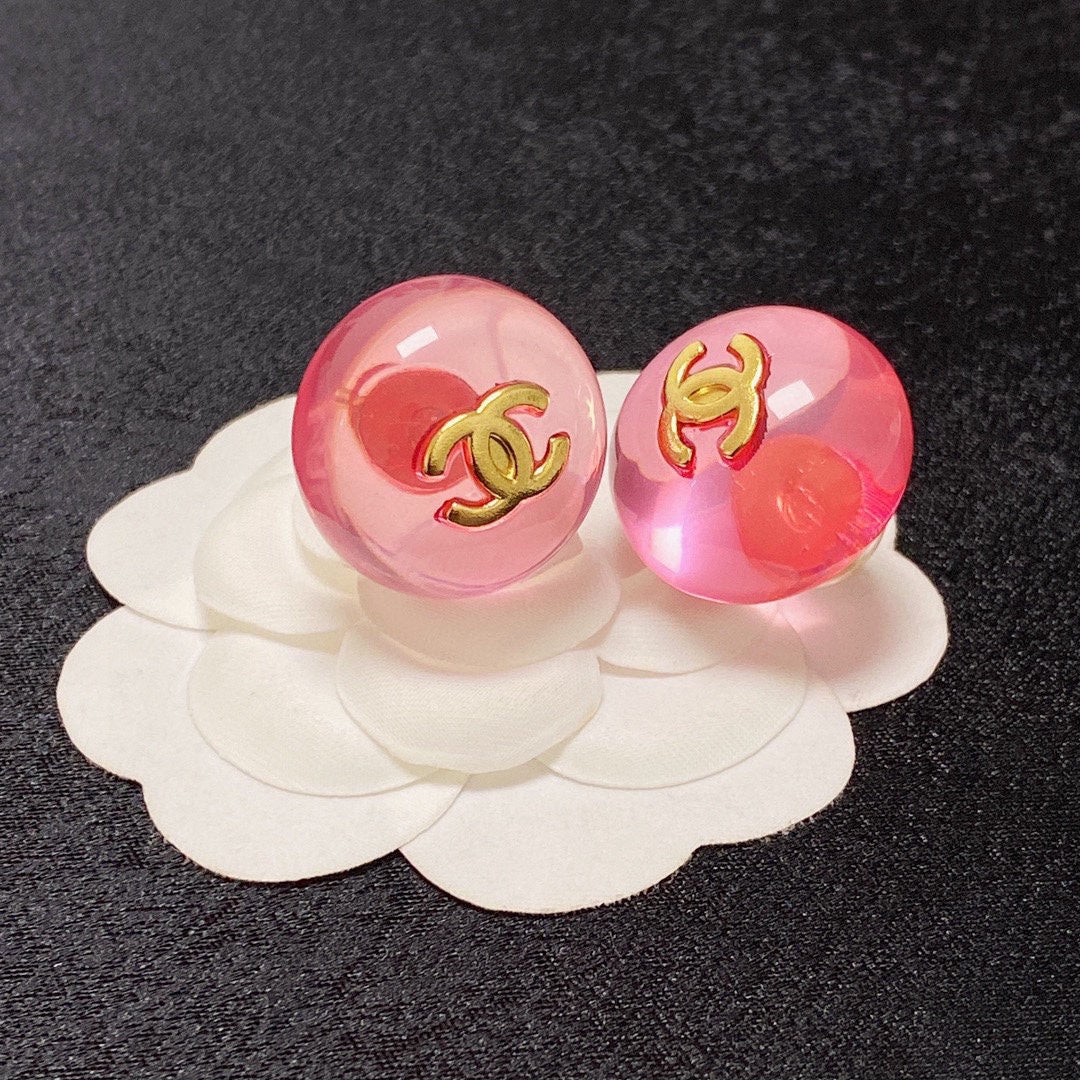 Chanel Pink Crystal 18K Gold Earrings
