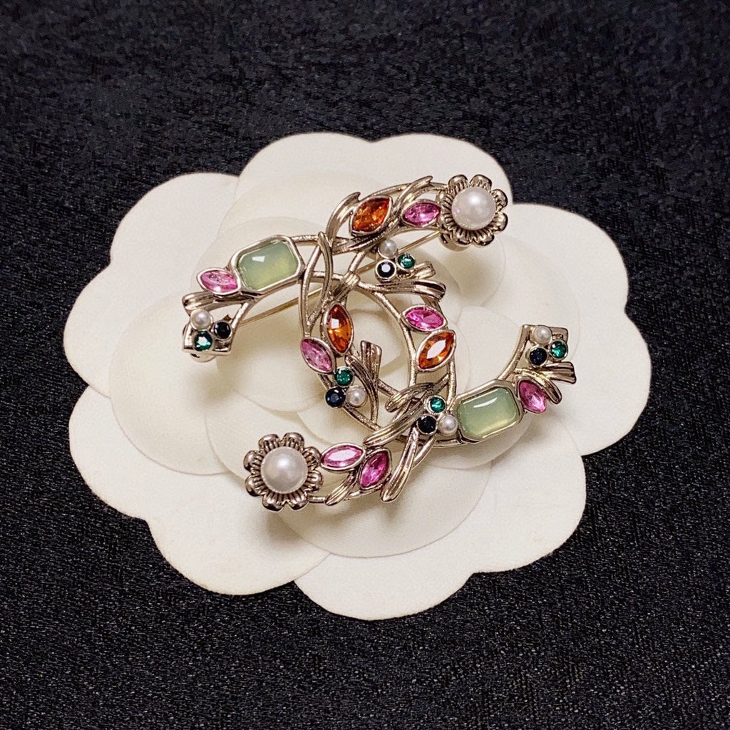 Chanel Crystal Flower 18K Gold Brooch