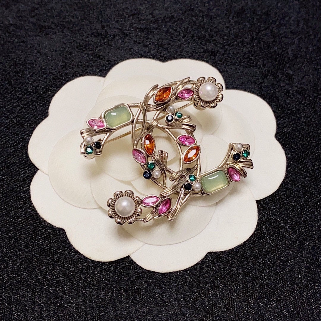 Chanel Crystal Flower 18K Gold Brooch