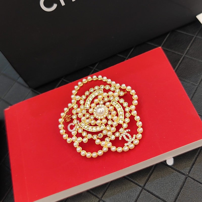 Chanel Camellia Pearl 18K Gold Brooch
