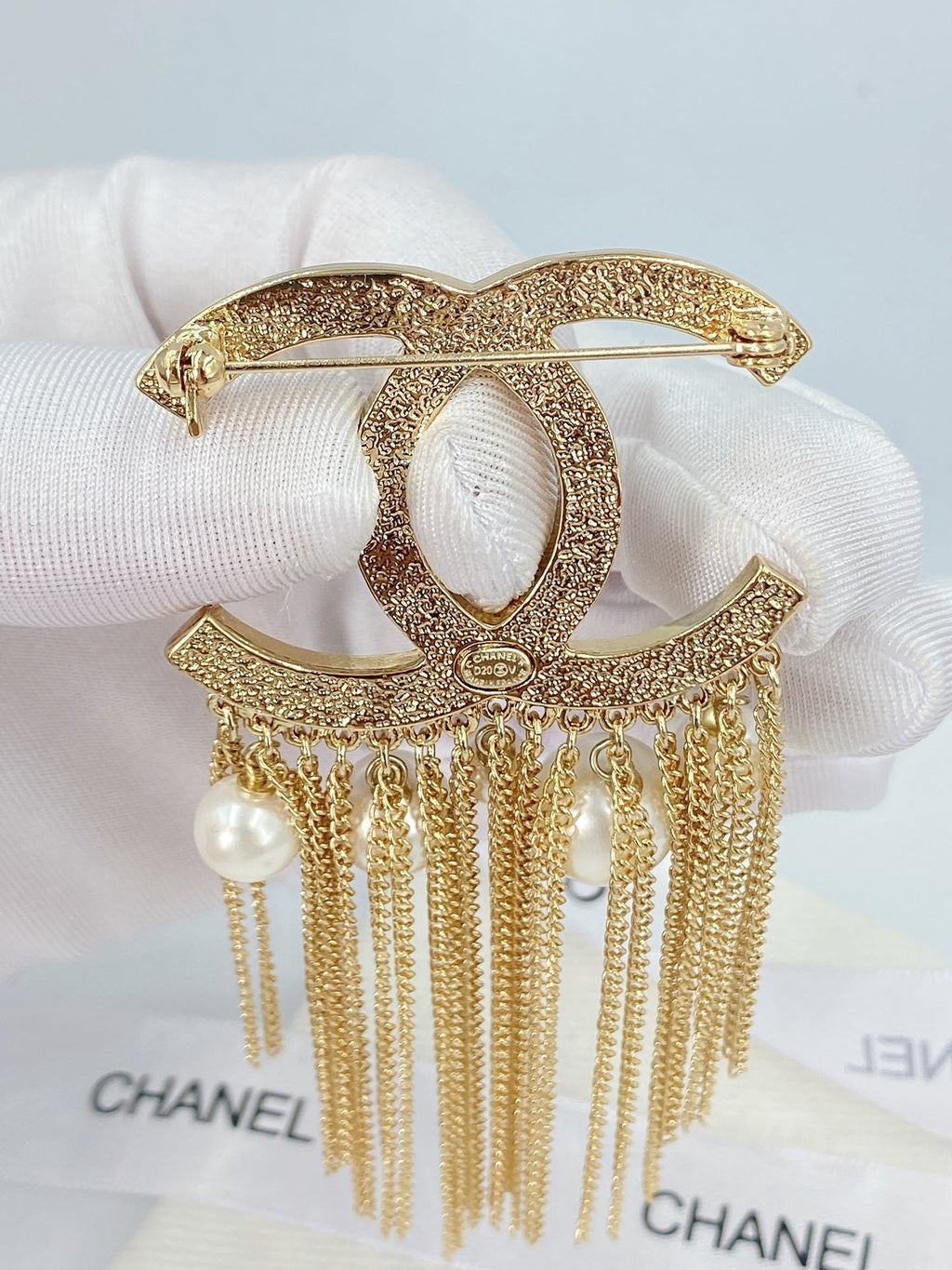 Chanel Pearl Tassel 18K Gold Brooch