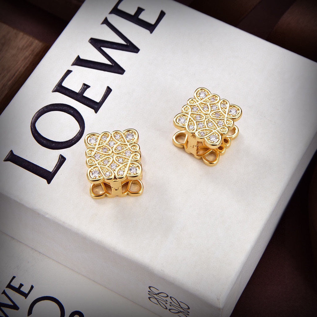 LOEWE Anagram Cube Diamonds 18K Gold Earrings